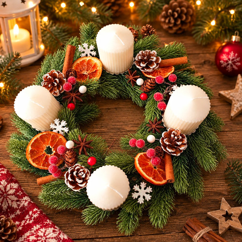 Künstlicher adventskranz mit - künstlicher,
